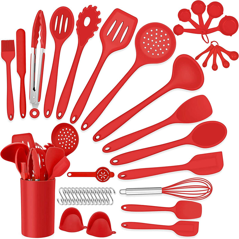 Homikit 5-Piece Kitchen Cooking Utensils Set, Black Silicone Slotted Turner Spatula Spoons for Nonstick Cookware, Dishwasher Safe Kitchen Tools for Cooking and Baking Home & Garden > Kitchen & Dining > Kitchen Tools & Utensils Homikit Red 42-Piece 