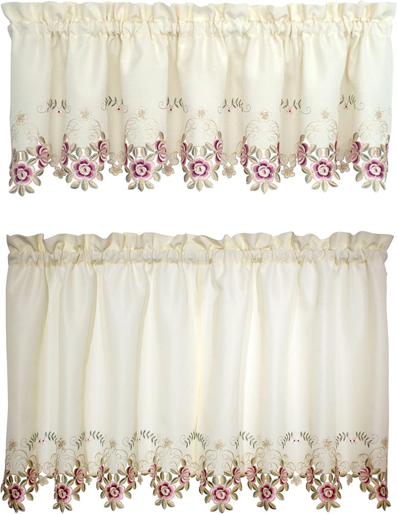 Today'S Curtain Verona Reverse Embroidery Tie-Up Shade, 63", Ecru/Rose Home & Garden > Decor > Window Treatments > Curtains & Drapes Today's Curtain Ecru/Rose Tier 60"W X 30"L 