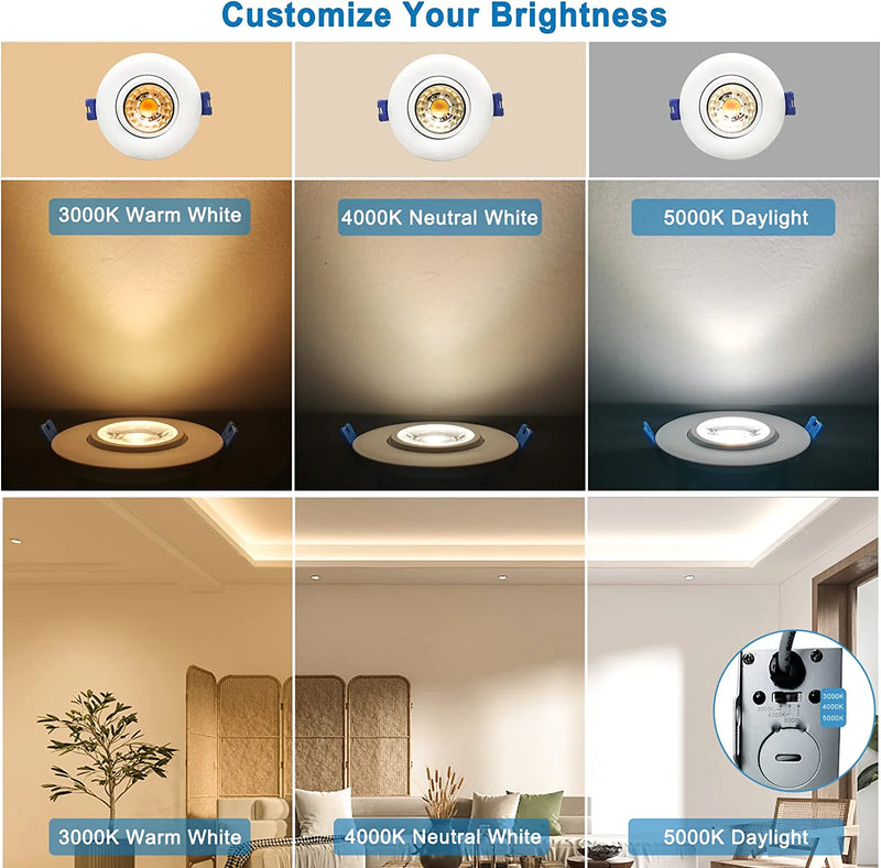 SMIEODIY 3-Inch Shower Lights IP54 Waterproof Ceiling Recessed Light COB 3 Color Temps Dimmable LED Downlight,Damp Location Use,700Lm 9W Shower Lights Adjustable Recessed Shower Light Home & Garden > Lighting > Flood & Spot Lights SMIEODIY   