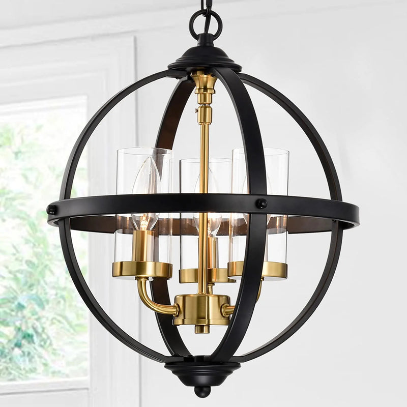 Treekee Rustic Chandelier, 14" Black and Gold Finish Glass Cover Luxurious Hanging Light, 3 Lights Globe Vintage Pendant Ceiling Light Fixtures for Living Room Entry Way Hallway Kitchen Dining Room Home & Garden > Lighting > Lighting Fixtures Treekee Black & Gold 3-Light 14" 