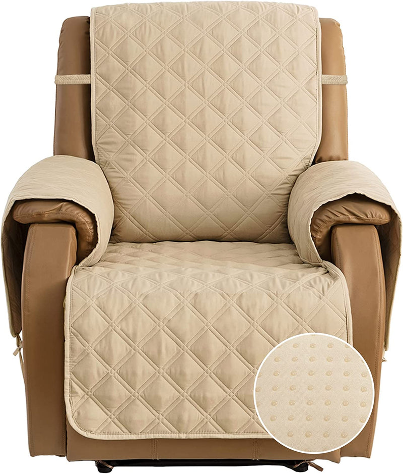TOMORO Non Slip Loveseat Recliner Cover for Dogs - 100% Waterproof Quilted Sofa Slipcover Furniture Protector with 5 Storage Pockets, Washable Couch Cover with Elastic Straps for Kids and Pets Home & Garden > Decor > Chair & Sofa Cushions TOMORO Beige 23"Recliner 