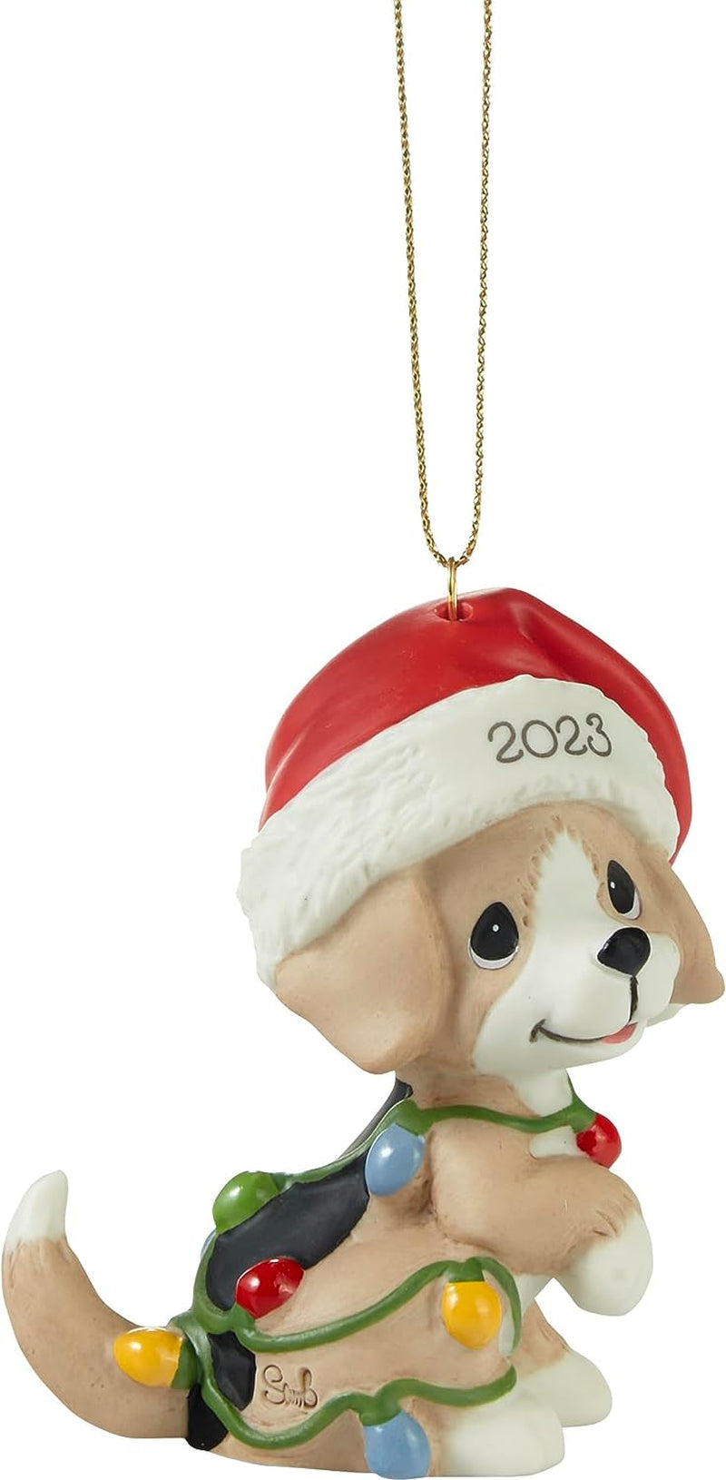 Precious Moments 231008 Tangled in Christmas Fun 2023 Dated Dog Bisque Porcelain Ornament  Precious Moments   