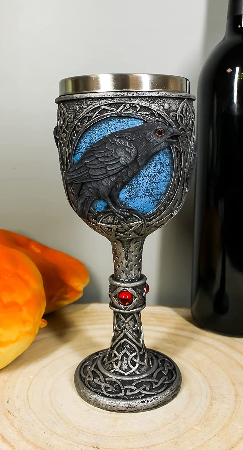 Ebros Vial of Blood Alchemy Moonlight Raven Crow on Pentagram Beverage Drinkware Serveware with Celtic Tribal Tattoo Knotwork Mystical Harbinger of Doom Scavenger Bird (Wine Goblet Chalice)