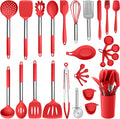 Silicone Cooking Utensils Set, E-Far 14-Piece Black Kitchen Utensils Set with Holder, Kitchen Tools Spatulas with Stainless Steel Handle for Non-Stick Cookware, Heat Resistant & Dishwasher Safe Home & Garden > Kitchen & Dining > Kitchen Tools & Utensils E-far Red 30 