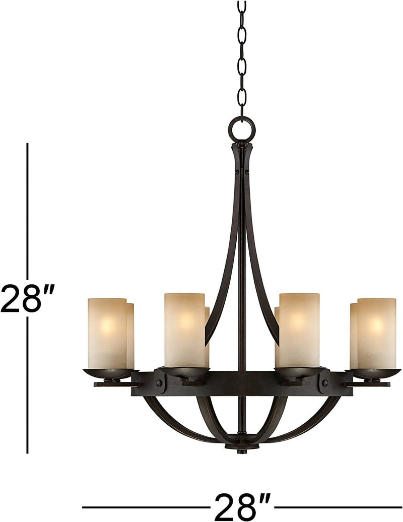 Sperry Industrial Bronze Chandelier 28" Wide Rustic Farmhouse Cylinder Scavo Glass 8-Light Fixture for Dining Room House Foyer Kitchen Island Entryway Bedroom Living Room - Franklin Iron Works Home & Garden > Lighting > Lighting Fixtures > Chandeliers Franklin Iron Works   