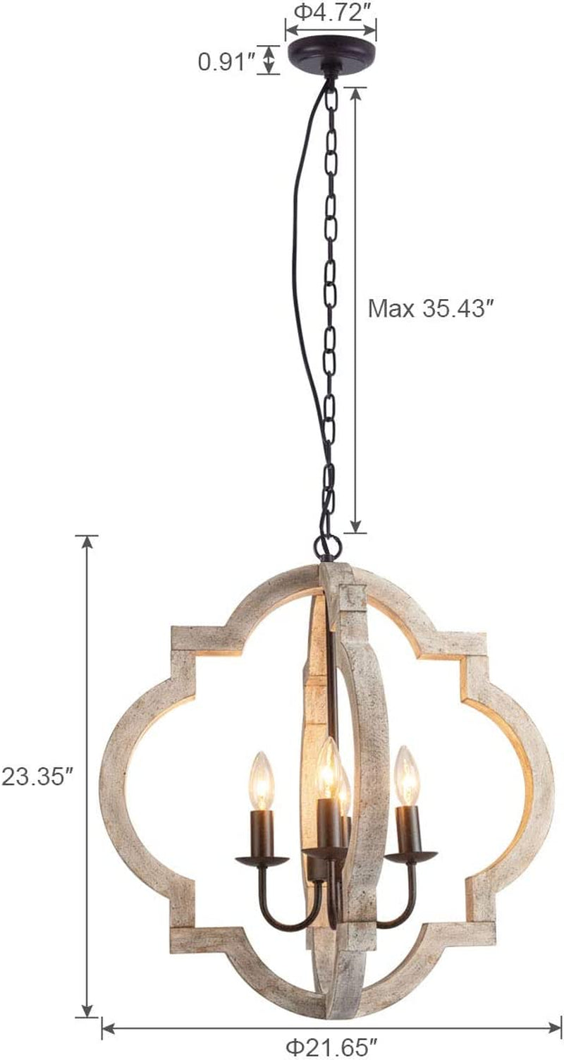 VILUXY Farmhouse Wood Chandelier Geometric Lantern Pendant Light 4-Light for Indoor Kitchen Island Dining Living Room Foyer