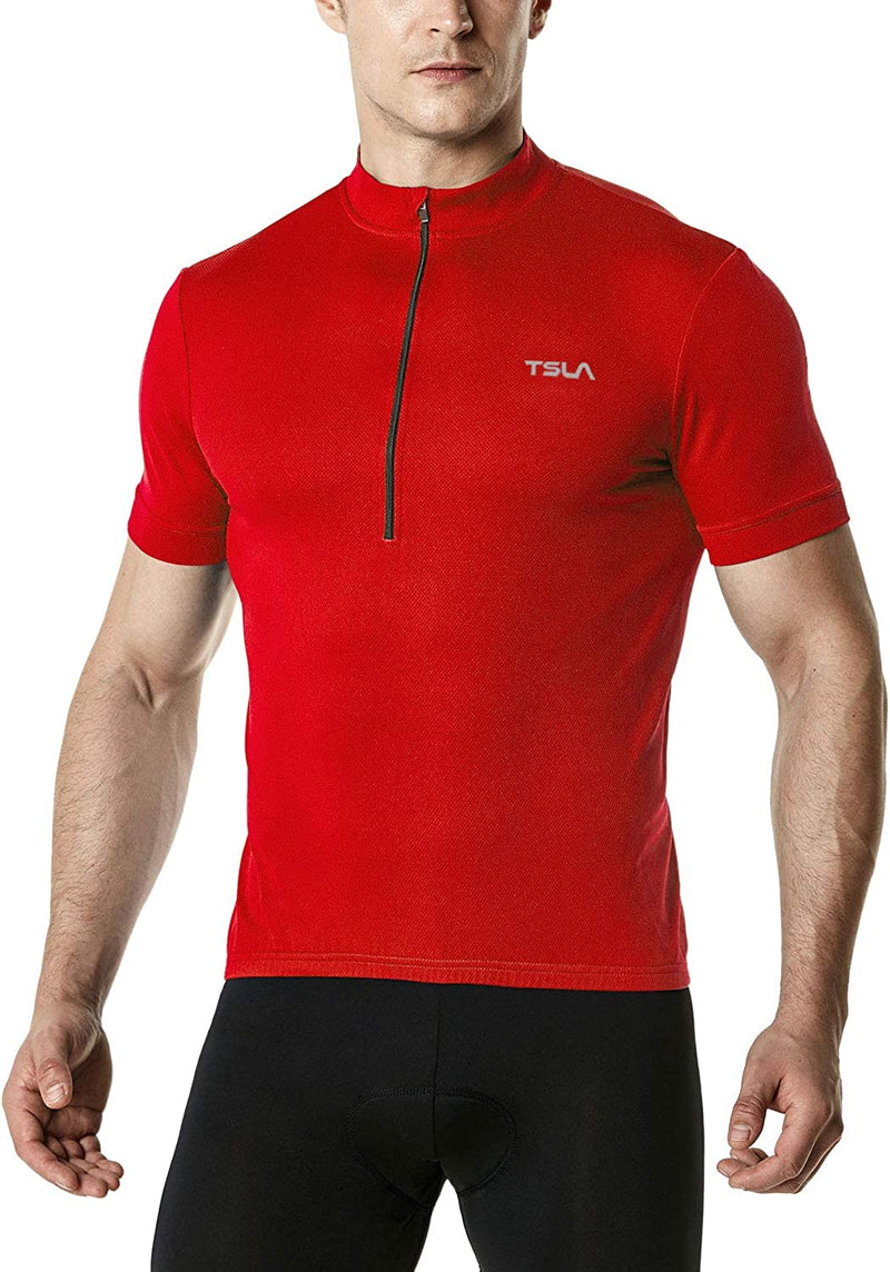 TSLA Men'S Short Sleeve Bike Cycling Jersey, Quick Dry Breathable Reflective Biking Shirts with 3 Rear Pockets Sporting Goods > Outdoor Recreation > Cycling > Cycling Apparel & Accessories TSLA   
