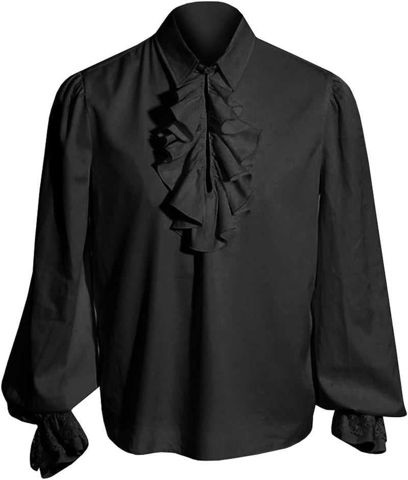 Bbalizko Mens Pirate Shirt Vampire Renaissance Victorian Steampunk Gothic Ruffled Medieval Halloween Costume Clothing  Bbalizko Black X-Large 