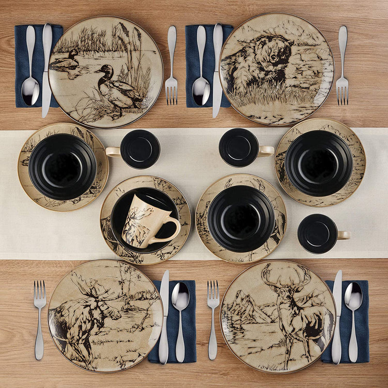 Mossy Oak 16-Piece Break-Up Infinity Dinnerware Set, Service for 4, Black and Beige Home & Garden > Kitchen & Dining > Tableware > Dinnerware Lifetime Brands Inc   