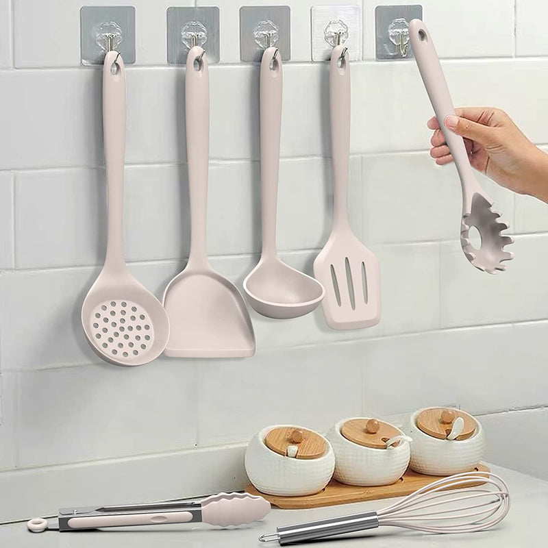 Silicone Kitchen Cooking Utensil Set, Fungun 25 Pcs Kitchen Utensils with Spatula, Spoon, Turner Tongs, Heat Resistant Kitchen Gadgets Tools Set for Nonstick Cookware Khaki (Dishwasher, BPA Free) Home & Garden > Kitchen & Dining > Kitchen Tools & Utensils Fungun   