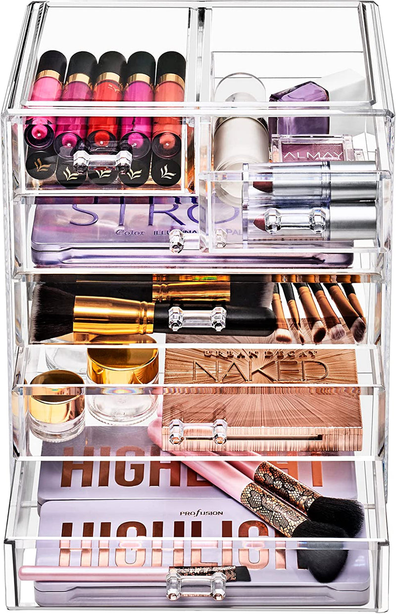 Sorbus Clear Cosmetics Makeup Organizer - Big & Spacious Acrylic Display Case - Stylish Designed Jewelry & Make up Organizers and Storage for Vanity, Bathroom (4 Large, 2 Small Drawers)