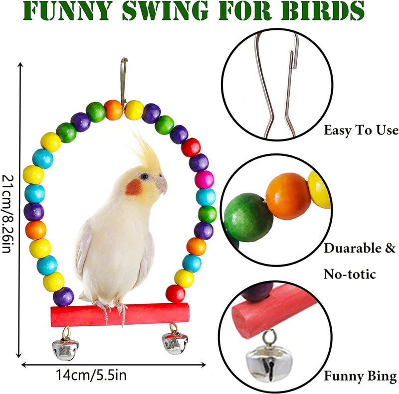 Bird Parakeet Cockatiel Toys, ESRISE Natural Wood Hanging Bell Pet Bird Cage Hammock Swing Climbing Ladders Wooden Perch Mirror Chewing Toy for Budgerigar, Conures, Love Birds