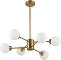 WINGBO 6-Light Modern Chandelier, Sputnik Pedant Light Fixture with Large Opal White Glass Globe Shade for Flat and Slop Ceiling, Height Adjustable for Kitchen Living Room Dining Room Bedroom, Gold Home & Garden > Lighting > Lighting Fixtures > Chandeliers WINGBO Gold + White Glass 2 6-Light 