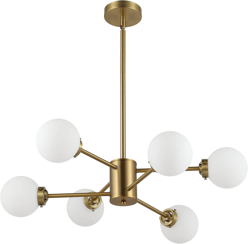 WINGBO 6-Light Modern Chandelier, Sputnik Pedant Light Fixture with Large Opal White Glass Globe Shade for Flat and Slop Ceiling, Height Adjustable for Kitchen Living Room Dining Room Bedroom, Gold Home & Garden > Lighting > Lighting Fixtures > Chandeliers WINGBO Gold + White Glass 2 6-Light 