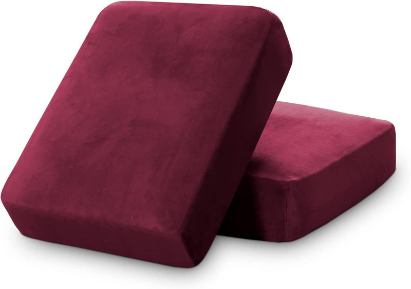 Stretch Velvet Couch Cushion Covers for Individual Cushions Sofa Cushion Covers Seat Cushion Covers, Thicker Bouncy with Elastic Edge Cover up to 10 Inch Thickness Cushions (1 Piece, Brown) Home & Garden > Decor > Chair & Sofa Cushions PrinceDeco Burgundy 2 
