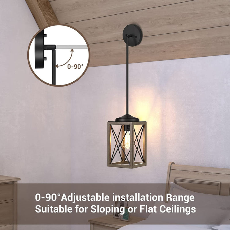 DEWENWILS Pendant Light Fixtures, Metal Hanging Light Fixture with Wooden Grain Finish, 48 Inch Adjustable Pipes for Flat and Slop Ceiling, Kitchen Island, Bedroom, Dining Hall, E26 Base, ETL Listed Home & Garden > Lighting > Lighting Fixtures DEWENWILS   