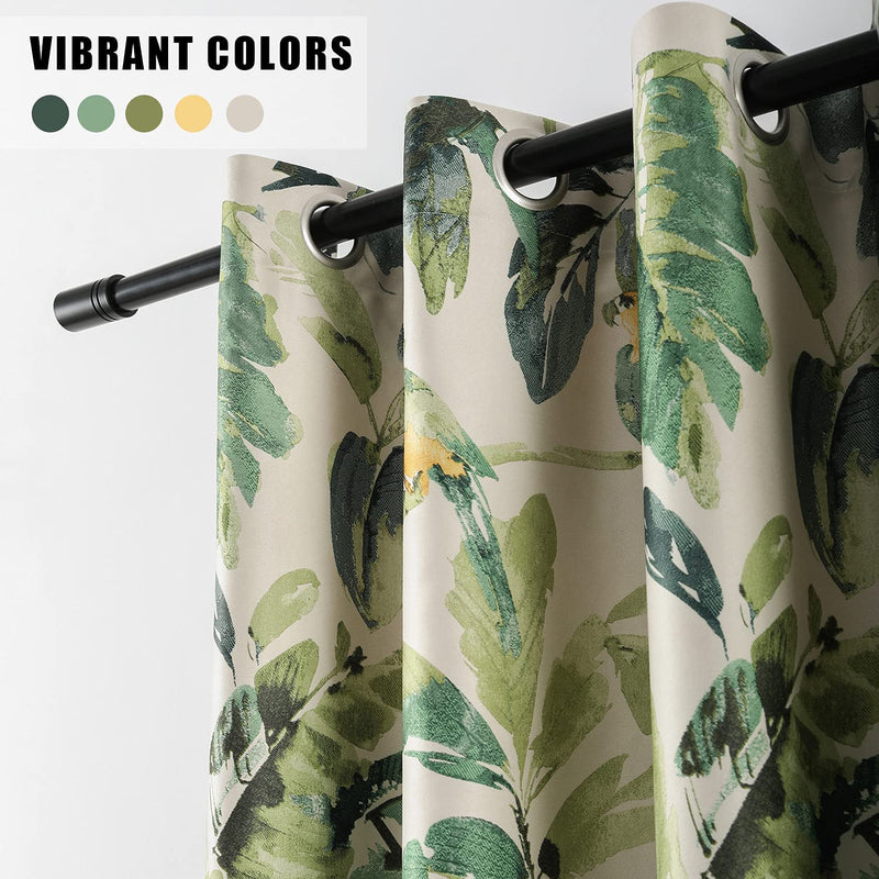 Leeva Blackout Curtains for Bedroom, Vivid Leaves Print Thermal Insulated Window Treatment Room Darkening Curtain Drapes for Living Room Studio, 2 Panels, 52X96, Green Home & Garden > Decor > Window Treatments > Curtains & Drapes Leeva   