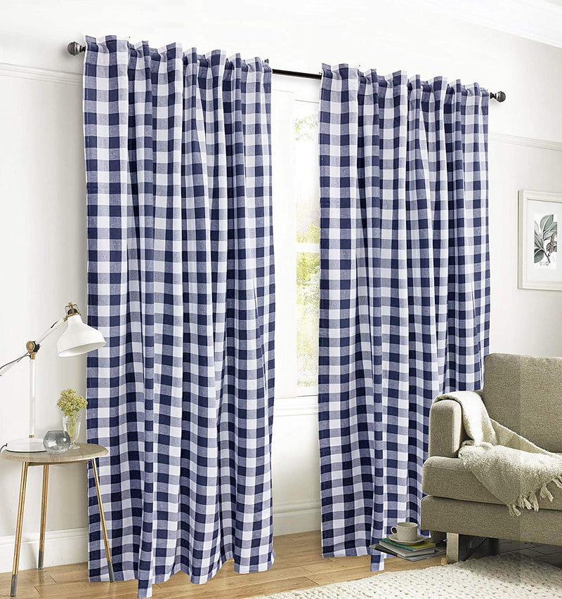 Gingham Check Window Curtain Panel, 100% Cotton, Navy/White, Cotton Curtains, 2 Panels Curtain, Tab Top Curtains, 50X96 Inches, Set of 2 Home & Garden > Decor > Window Treatments > Curtains & Drapes Ramanta Home Navy 50x108 