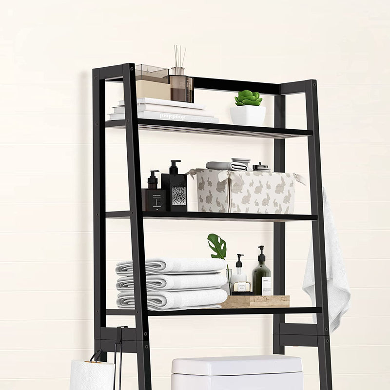 Mallking Toilet Storage Rack, 3 -Tier Over-The-Toilet Bathroom Spacesaver - 100% Wood and Easy to Assemble(Black)