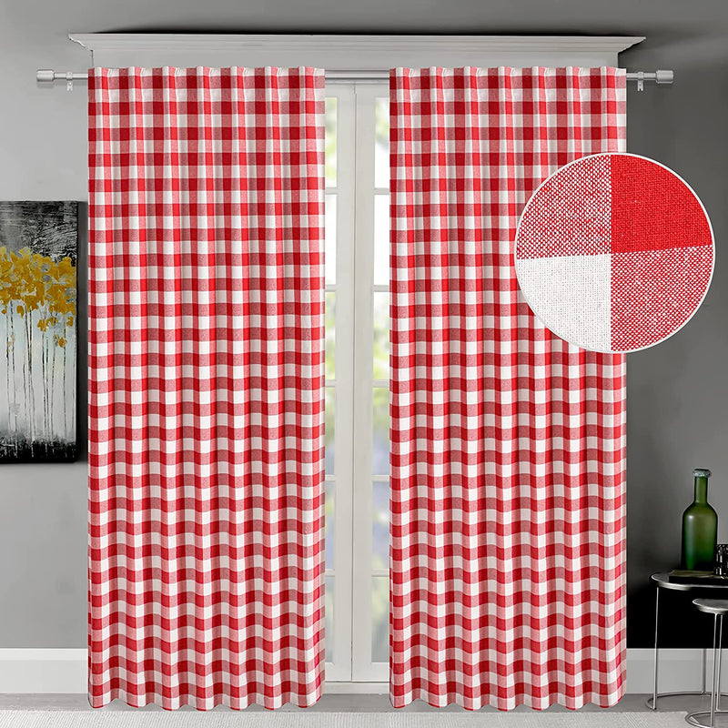 Light & Pro Black and White Gingham Check Curtain - Window Treatment Décor Panel for Kitchen Nursery Bedroom Livingroom - Buffalo Plaid Rod Pocket Curtains Pack of 2 - 50X63 Inch Home & Garden > Decor > Window Treatments > Curtains & Drapes Light & Pro Red White 50x84 