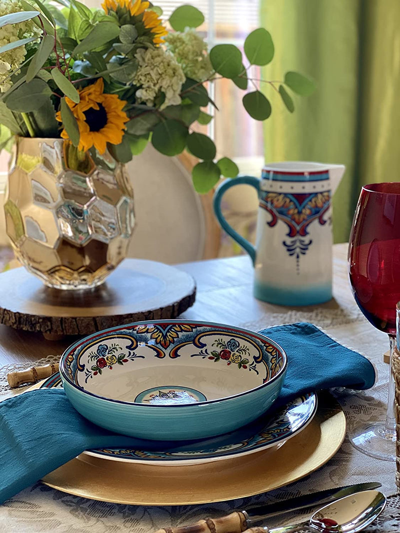 Euro Ceramica Zanzibar 8-Piece Dinnerware Set | Fine Kitchenware | Floral Multicolor Design Stoneware Tableware Service for 4,Large