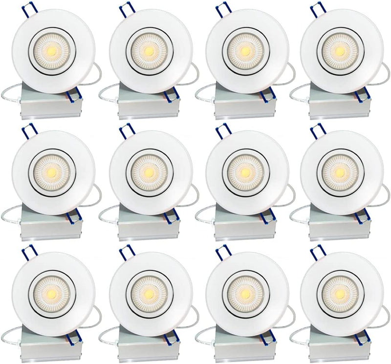 LUMINOSUM 4 Inch 9W COB LED Gimbal Downlight with Junction Box, 700Lm, 60W Equiv, Dimmable IC Rated Airtight, ETL & Energy Star Listed, Natural White 4000K, 12-Pack Home & Garden > Lighting > Flood & Spot Lights LUMINOSUM Warm White 3000k  