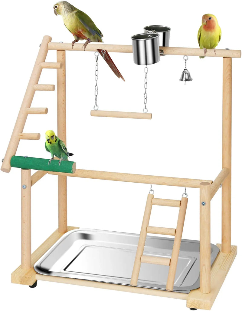 Ibnotuiy Pet Parrot Playstand Parrots Bird Playground Bird Play Stand Wood Perch Gym Playpen Ladder with Feeder Cups Bells for Cockatiel Parakeet (4 Layers) Animals & Pet Supplies > Pet Supplies > Bird Supplies Ibnotuiy 2 Layers  