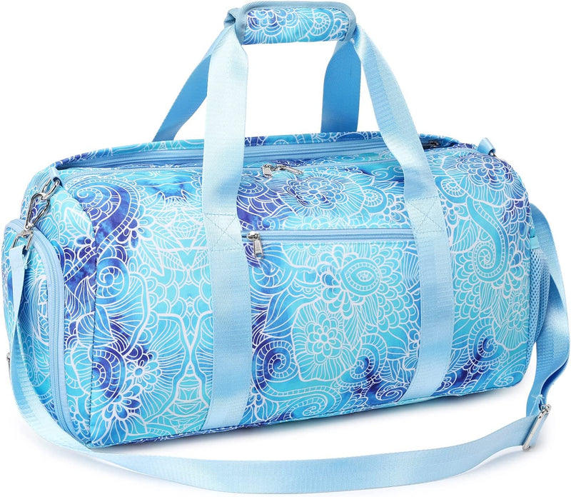 Girls Duffle Bag Weekender Duffel Sport Gym Bag with Shoe Compartment Wet Pocket for Women Girls Dance Bag (Blue Flower) Home & Garden > Household Supplies > Storage & Organization Aimeen Blue Flower  