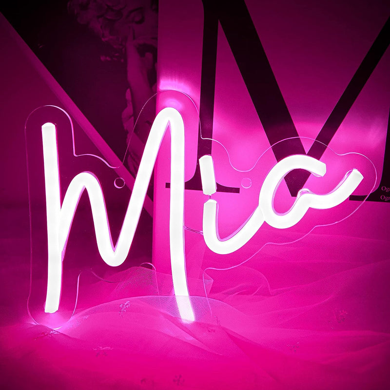 ATTNEON Pink Emma Neon Sign,Personalized LED Name Neon Light for Kids Bedroom,Birthday Party Decoration,Usb Powered Light for Wall Decor,Best Gift for Girls,Size 11.8 * 5.1 Inches(Jtld015-8)  attneon Mia-Pink  