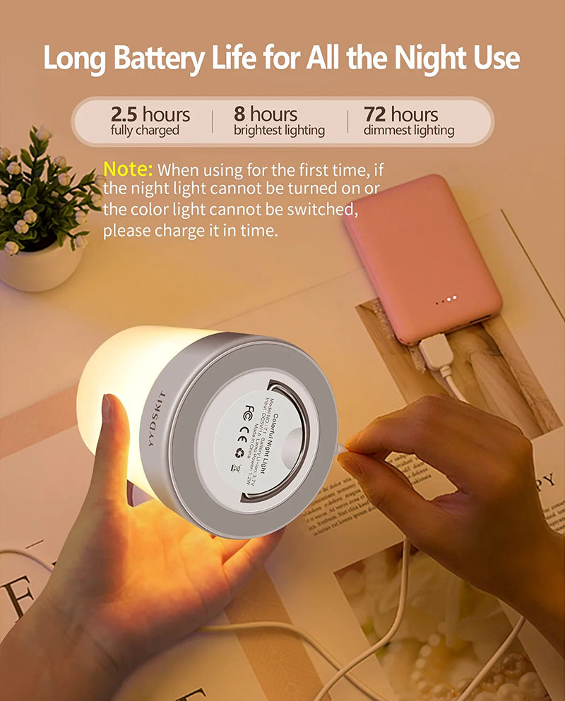 YYDSKIT Nursery Night Light, Baby Night Light with Dimmable Warm Light, 7 Colors Changing Portable Night Light, LED Touch Control Rechargeable Bedside Lamp for Baby Kids Bedroom, Sleep-Helping