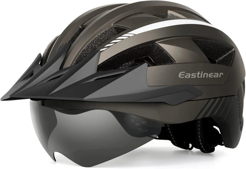 EASTINEAR Bike Helmet with Magnetic Goggles Bicycle Helmets with Removable Visor & LED Light Adjustable Size for Adult Men Women Mountain & Road Cycling Sporting Goods > Outdoor Recreation > Cycling > Cycling Apparel & Accessories > Bicycle Helmets EASTINEAR Ti  