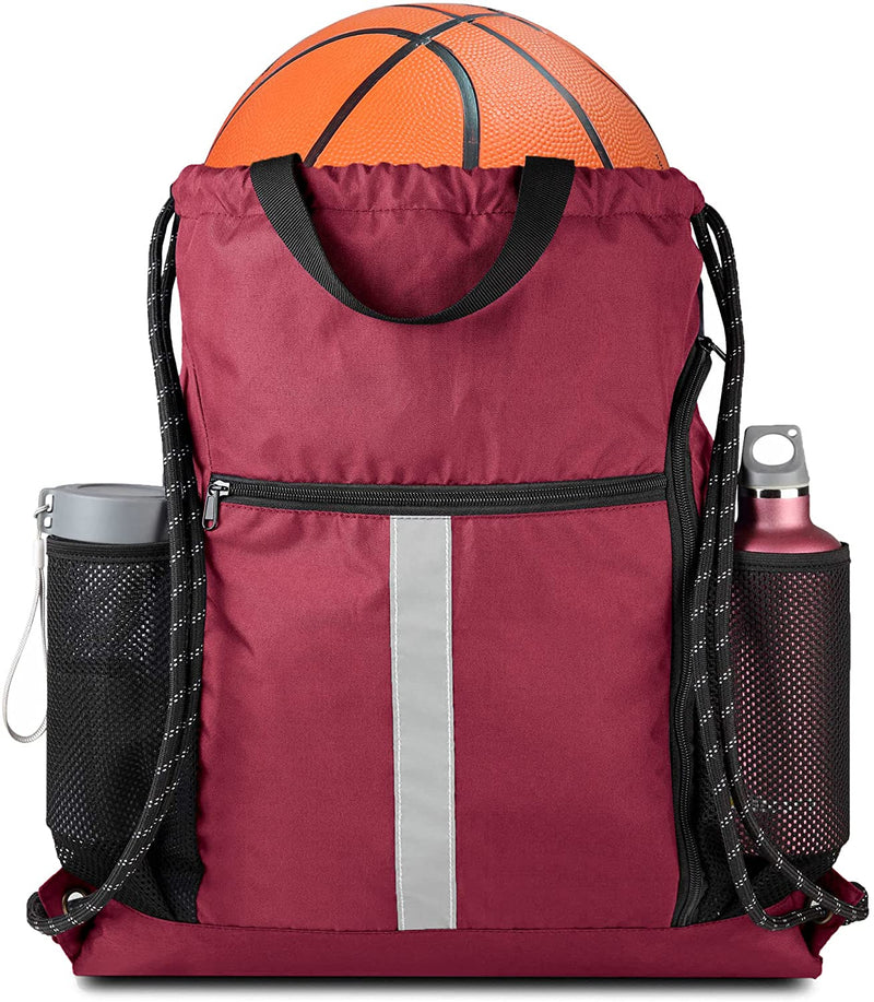 Drawstring Backpack Sports Gym Bag with Shoe Compartment and Two Water Bottle Holder Home & Garden > Household Supplies > Storage & Organization BeeGreenbags Maroon 16" x 19.5" 