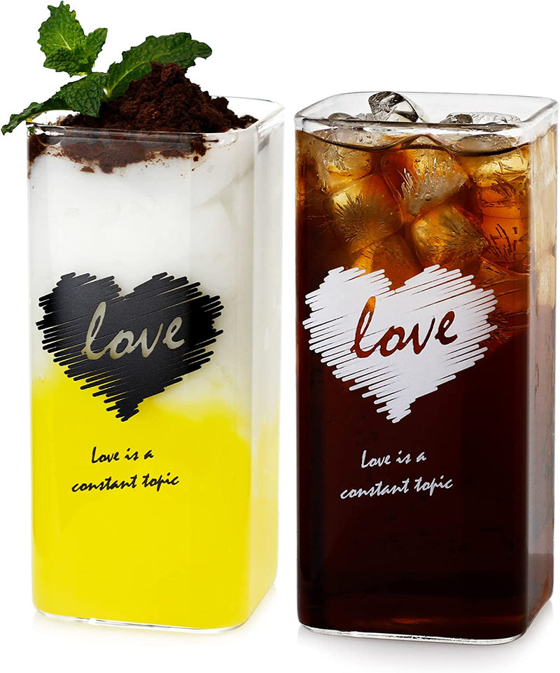 LUXU Drinking Glasses 8 Oz,Thin Square Glasses Set of 2,Pint Glass,Glass Drink Tumblers,Elegant Bar Glassware for Water,Juice,Beer,High Temperature Applique Process It'S Not Easy to Fall Off Home & Garden > Kitchen & Dining > Tableware > Drinkware LUXU 13 OZ - Z6  