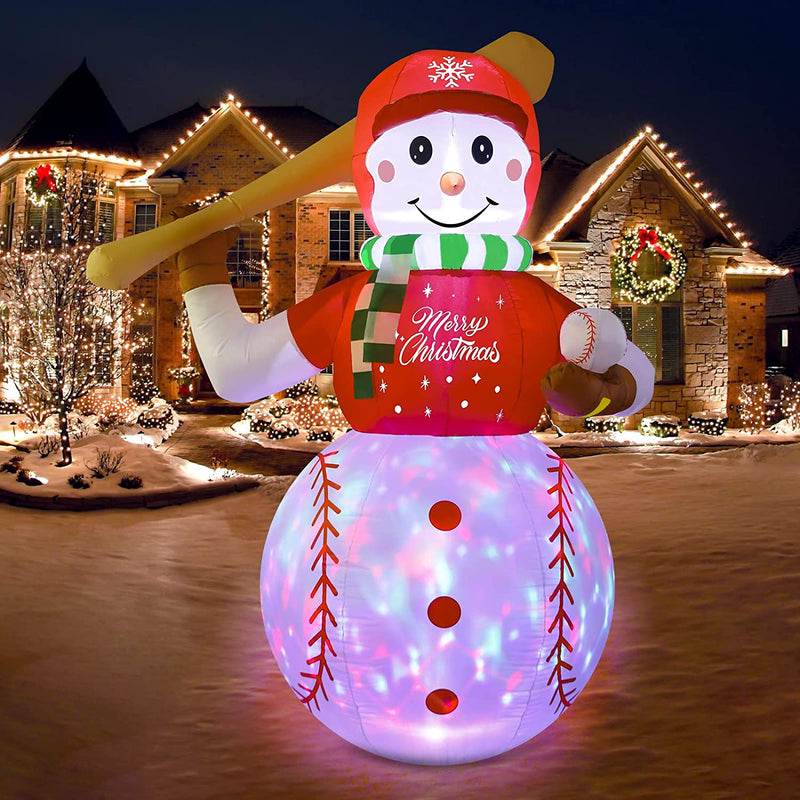 Ourwarm 6 Ft Christmas Inflatable Outdoor Decorations, Baseball Snowman Inflatable Christmas Blow up Yard Decorations with Rotating LED Lights, Christmas Decorations for Garden Lawn Xmas Party Decor  OurWarm   