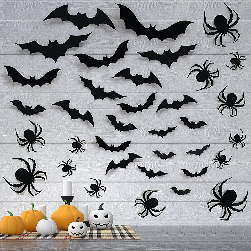68Pcs Bat Wall Decor, Halloween Bats Decorations 3D Bats Wall Decor Realistic PVC Bats Stickers for Outdoor DIY Home Decor Party Supplies  16 years and up Spiders And Bats  