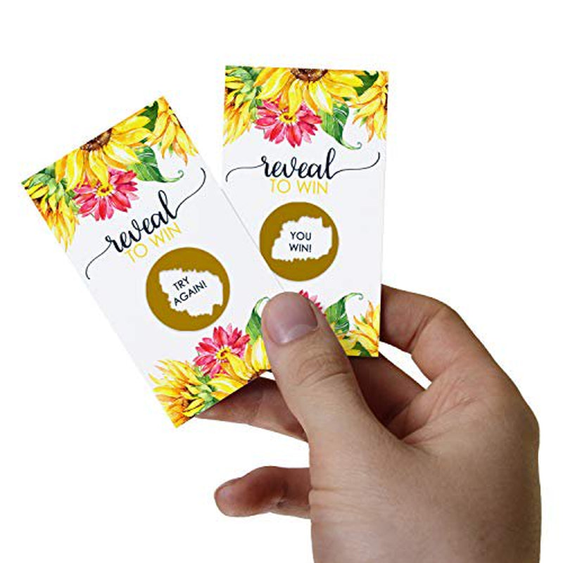 Sunflower Scratch off Game Pack of 28 Cards Activity for Girls Baby Shower Country Wedding Bridal Shower Raffle Tickets Drawings Rustic Favors Autumn Floral Event Supply Paper Clever Party Arts & Entertainment > Party & Celebration > Party Supplies Paper Clever Party   