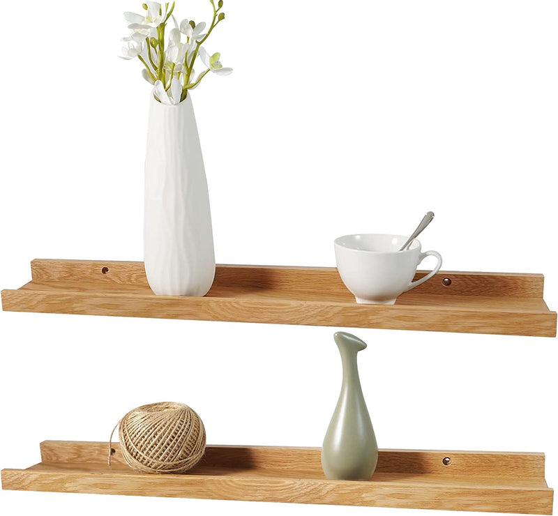 Long Floating Shelf 48 Inch Natural Wood Shelves Set of 2, Rustic Display Books Picture Ledge Shelf for Wall Mounted Bedroom, Solid Walnut Wood Shelf, Easy to Install, Walnut Color, 48 *4 *1.5 Furniture > Shelving > Wall Shelves & Ledges Recogwood Natural 24 inch 