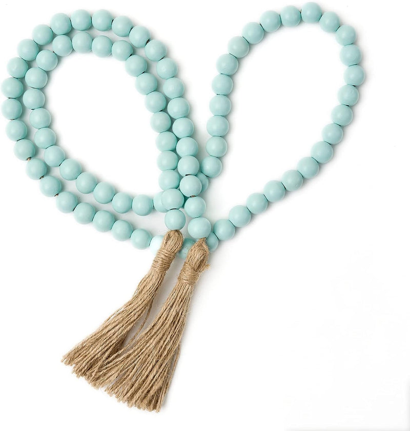 OMISHE 59In Wood Bead Garland with Tassels, Wooden Beads Garland, Decorative Beads Garland Decor, Farmhouse Beads Garland for Wall Hanging Home Festival Decor, Aqua, Teal  OMISHE   