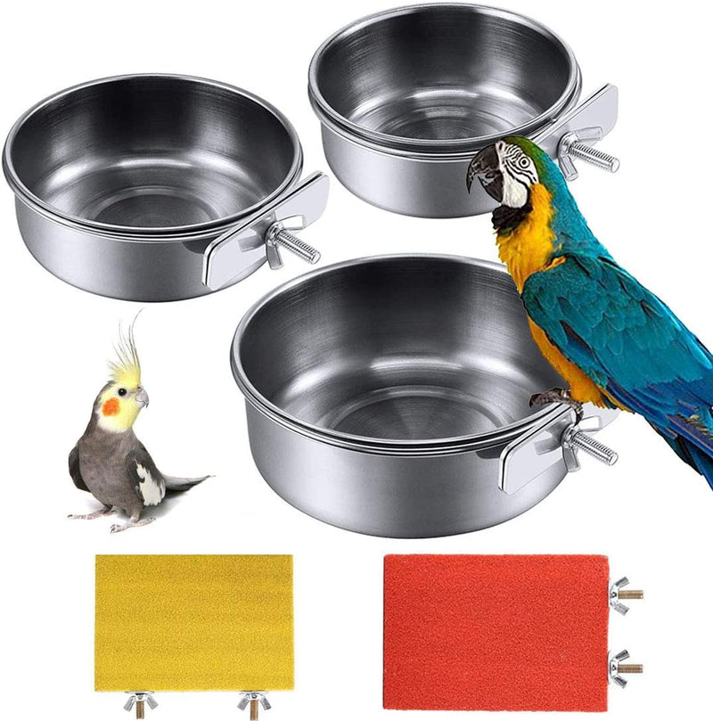 PINVNBY Bird Feeding Dish Cups Parrot Stainless Steel Food Water Dish Perch Stand Platform Paw Grinding Toy Feeder Cage Bowl with Clamp Holder for Budgies Parakeet Macaw Small Animal Chinchilla(5Pack) Animals & Pet Supplies > Pet Supplies > Bird Supplies > Bird Cage Accessories > Bird Cage Food & Water Dishes PINVNBY 3PCS-S,M,L  