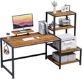 Greenforest Computer Desk 68.8 Inch with Storage Printer Shelf Reversible Home Office Desk Large Study Writing Table with Movable Monitor Stand and 2 Headphone Hooks for PC, Gaming, Working, Walnut Home & Garden > Household Supplies > Storage & Organization GreenForest Walnut 59 inch 