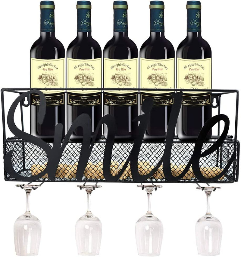 GUIFIER Wall Mounted Wine Rack with 4 Glass Holder- Wine Bottle & Glass Holder - Cork Storage -Wine Wall Hanging Store Red, White, Champagne - Home & Kitchen Décor Home & Garden > Decor > Decorative Jars GUIFIER   