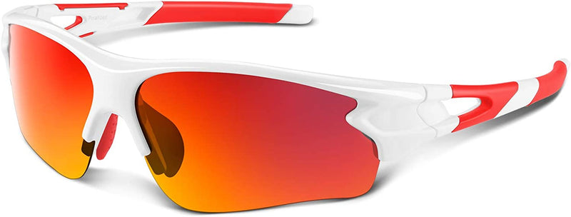 Polarized Sports Sunglasses for Men Women Youth Baseball Fishing Cycling Running Golf Motorcycle Tac Glasses UV400 Sporting Goods > Outdoor Recreation > Winter Sports & Activities Bea·CooL White/Revo Black Red  