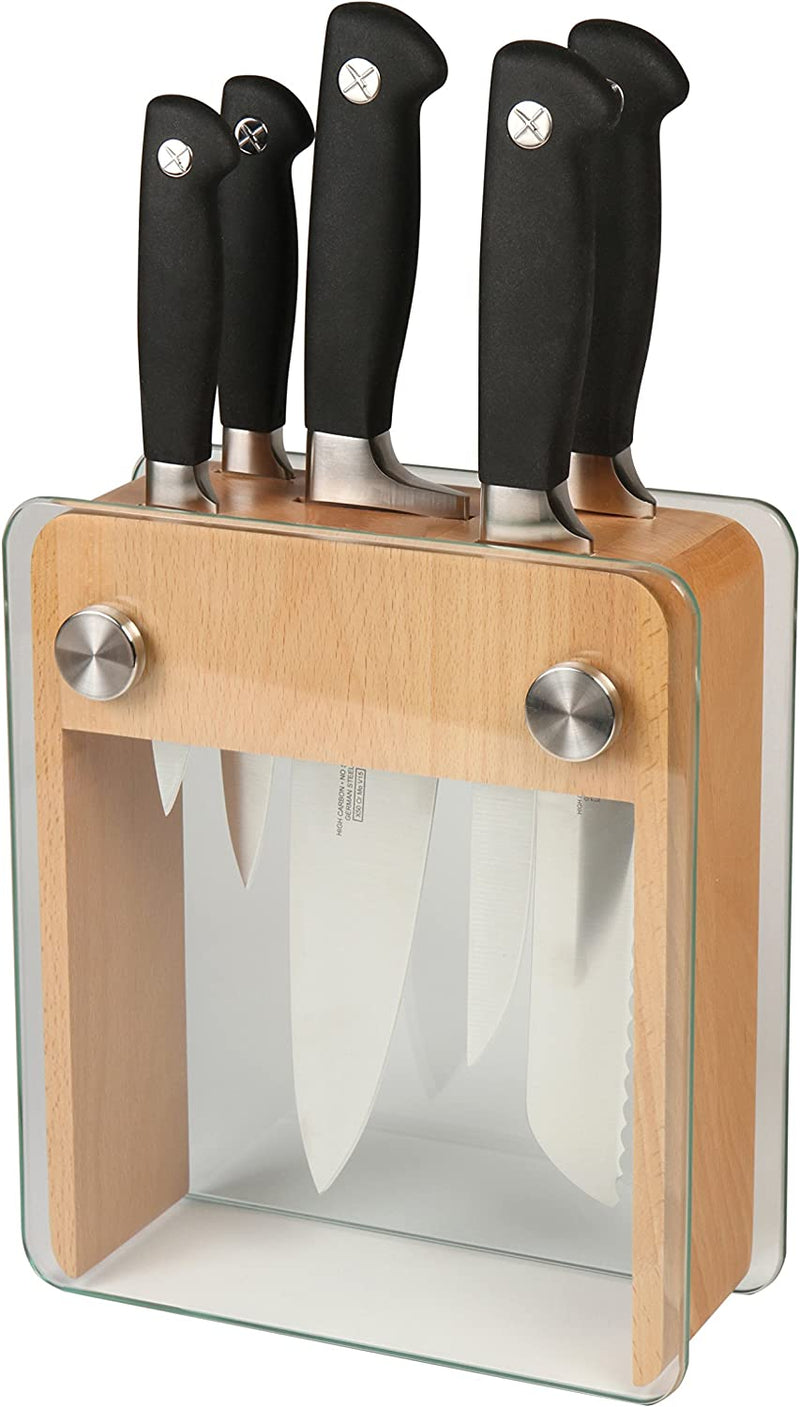 Mercer Culinary M20000 Genesis 6-Piece Forged Knife Block Set, Tempered Glass Block Home & Garden > Kitchen & Dining > Kitchen Tools & Utensils > Kitchen Knives Mercer Tool Corp. 6-Piece Wood & Glass  