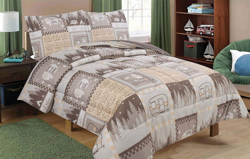Howplum King RV Camping Comforter Bedding Set Motorhome Camper Stars, Brown, Tan, and White Home & Garden > Linens & Bedding > Bedding > Quilts & Comforters HowPlum   