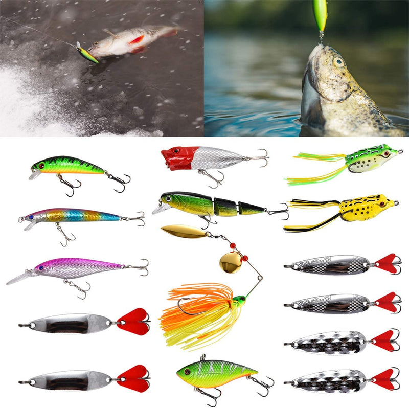 NOBONDO Fishing Lures Baits Set with Tackle Box Including Crankbait, Spinner Baits, Swimbaits, Topwater Frog, Popper, Soft Plastic Worms and More Fishing Gear Kits for Bass, Trout and Salmon Sporting Goods > Outdoor Recreation > Fishing > Fishing Tackle > Fishing Baits & Lures NOBONDO   