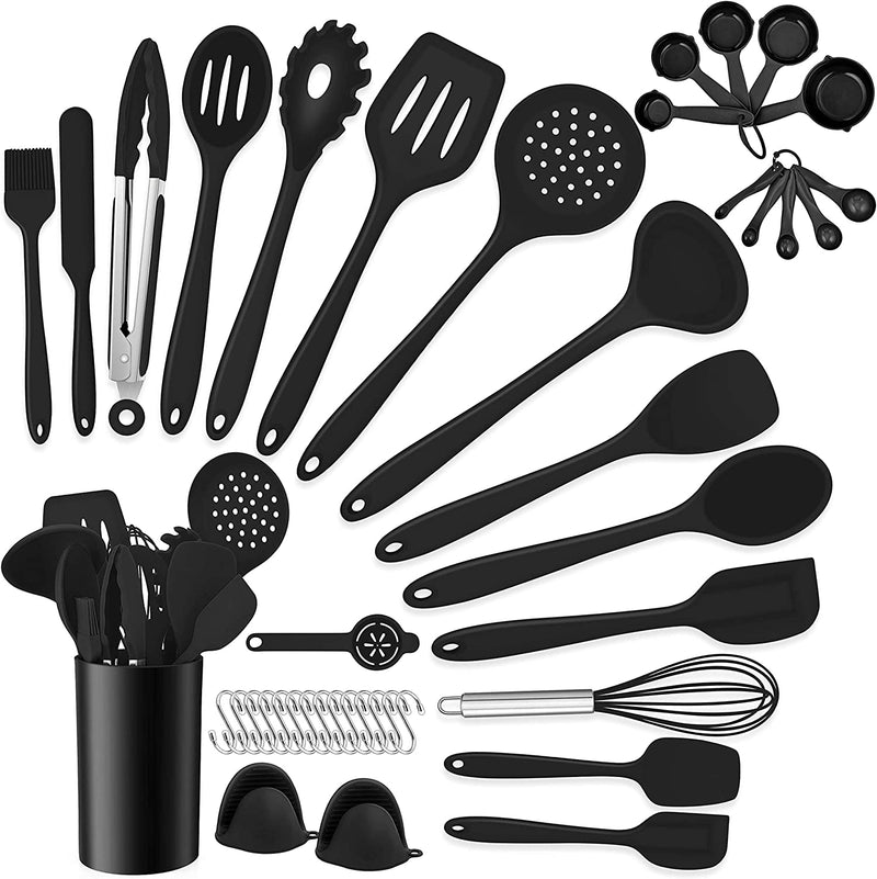 Homikit 5-Piece Kitchen Cooking Utensils Set, Black Silicone Slotted Turner Spatula Spoons for Nonstick Cookware, Dishwasher Safe Kitchen Tools for Cooking and Baking Home & Garden > Kitchen & Dining > Kitchen Tools & Utensils Homikit Black 42-Piece 