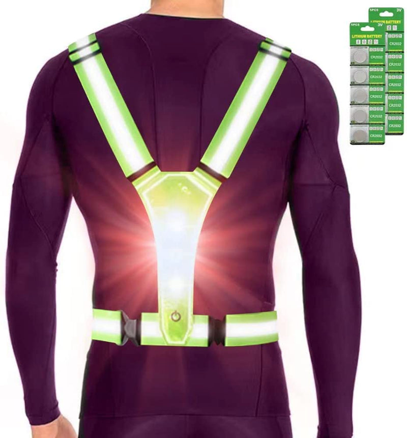 LED Reflective Running Vest, High Visibility Warning Lights for Runners, Adjustable Elastic Safety Gear Accessories for Men/Women Night Running, Walking, Cycling/Biking Sporting Goods > Outdoor Recreation > Winter Sports & Activities NTZS with extra 10 batteries  