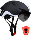 Shinmax Adult Bike Helmet,Bicycle Helmet with Removable Magnetic Goggles & USB Rechargeable Light Road Mountain Bike Helmet Adjustable Size Ultralight Cycling Helmet Men Women SM-T88 Sporting Goods > Outdoor Recreation > Cycling > Cycling Apparel & Accessories > Bicycle Helmets Shinmax Black White  