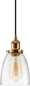 Kitchen Pendant Lighting for Island, Industrial Edison Hanging Light with Clear Glass, Adjustable Nylon Core Ceramic Holder Lighting Fixture Indoor for Dining Room, Entryway Loft (Bulb Not Included) Home & Garden > Lighting > Lighting Fixtures GLADFRESIT Brass 1 Pack 