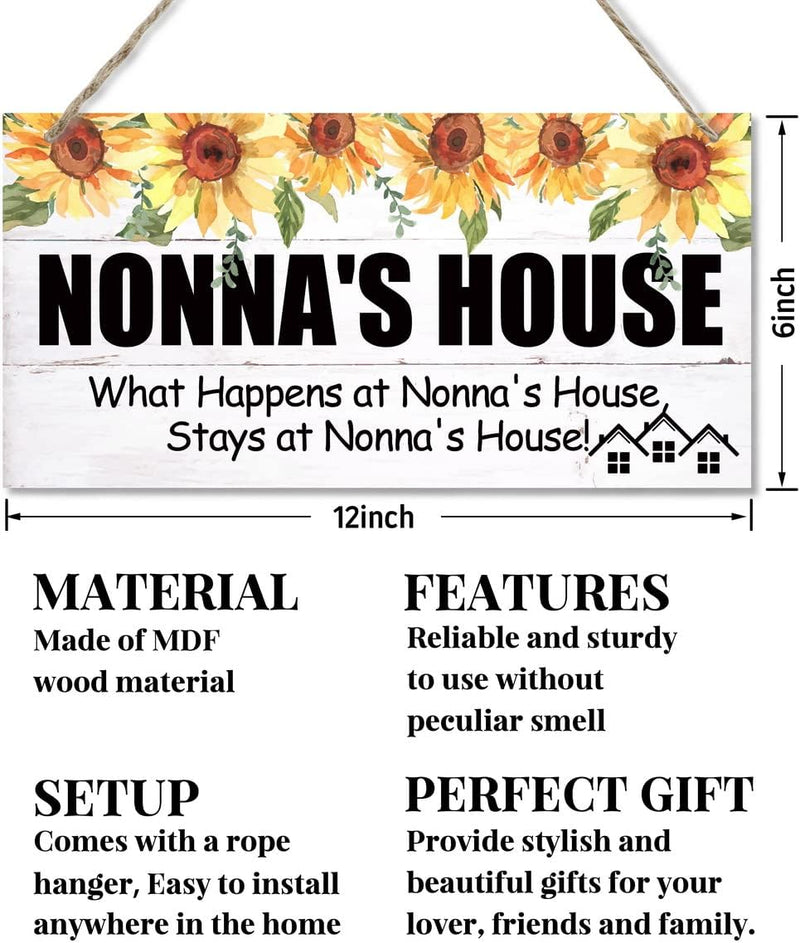 Vintage Style Sign, Nonna'S House What Happens at Nonna'S House, Stays at Nonna'S House, Hanging Wood Sign Home Decorative, Printed Wood Wall Art Sign, Gift for Grandma 12X6 In  EDCTO   